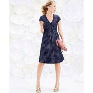GARNET HILL Polka Dot Capsleeve Navy White Dress SZ 14